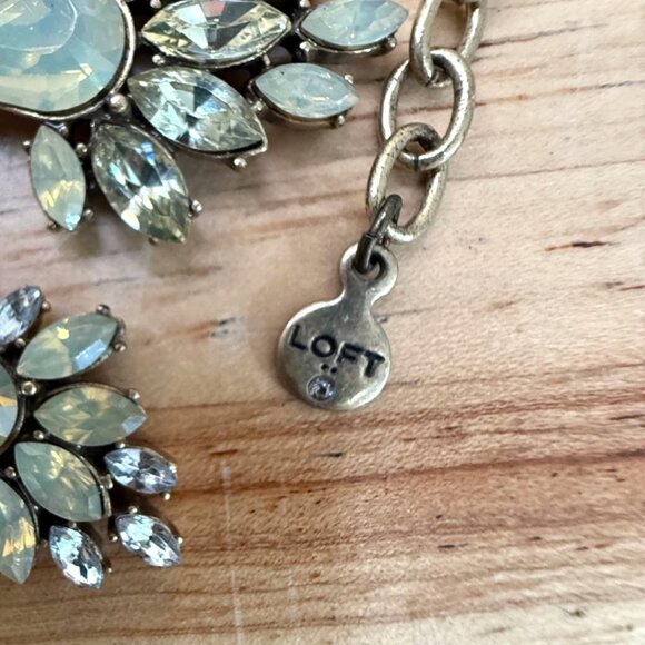 Statement Necklace With Rhinestone & Pale Yellow Gem Accents On Silver Ribbon - Picture 10 of 10